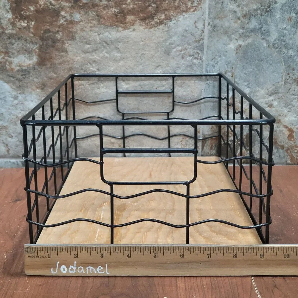 Decorative Black Wire Basket with Natural Wood Board Base
